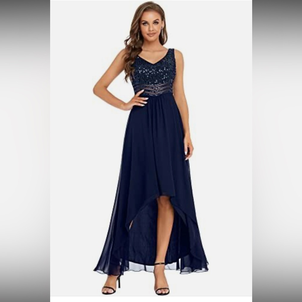 Navy Blue Sequin High Low Dress 14